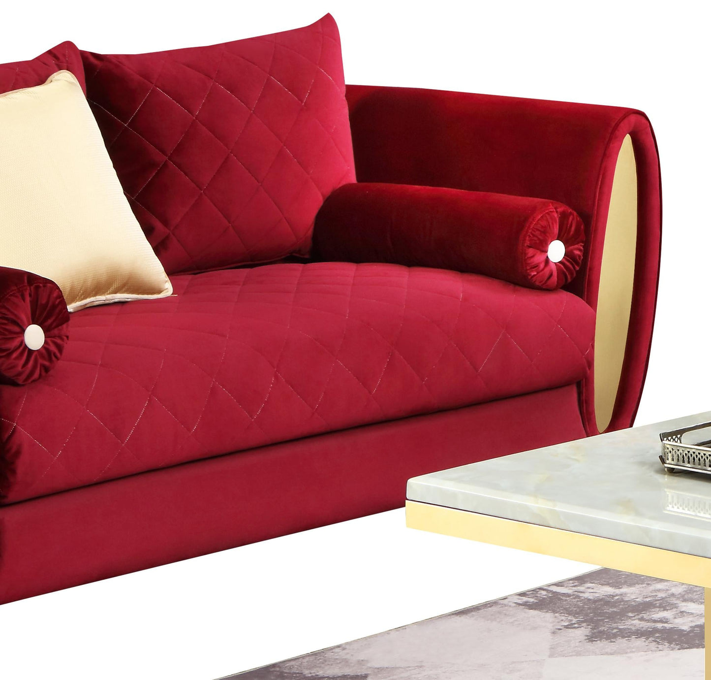 Ruby Modern Style Red Loveseat with Gold Finish Cosmos Furniture