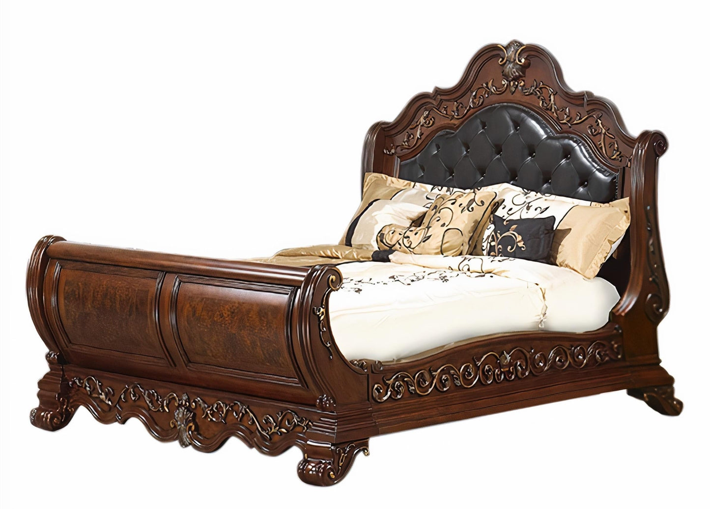 Cleopatra Traditional Style King Bed in Cherry finish Wood Cosmos Furniture