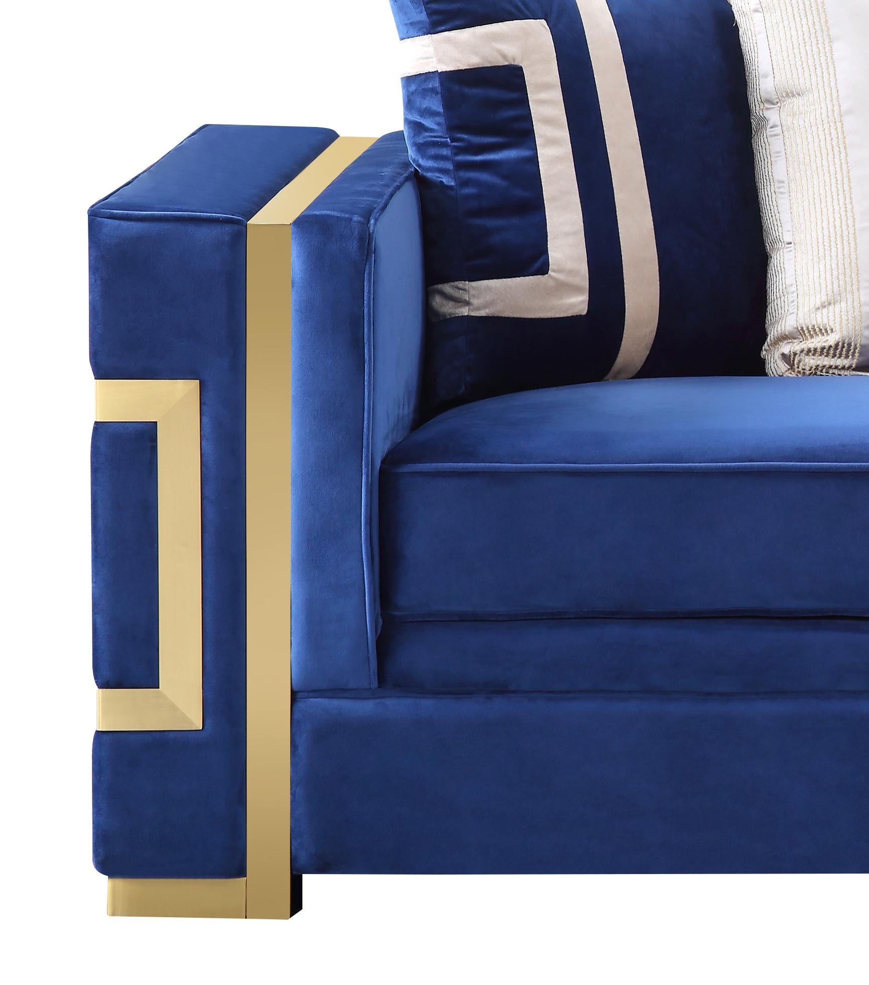 Lawrence Modern Style Navy Loveseat with Gold Finish Cosmos Furniture