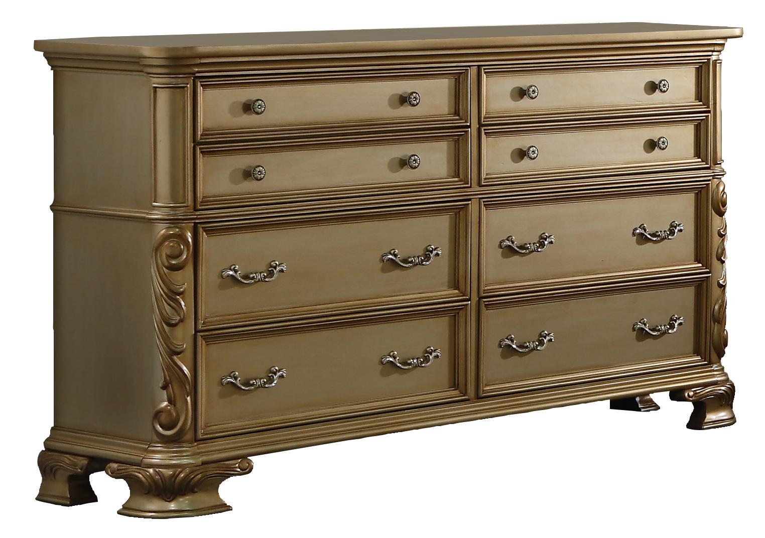 Miranda Transitional Style Dresser in Gold finish Wood Cosmos Furniture