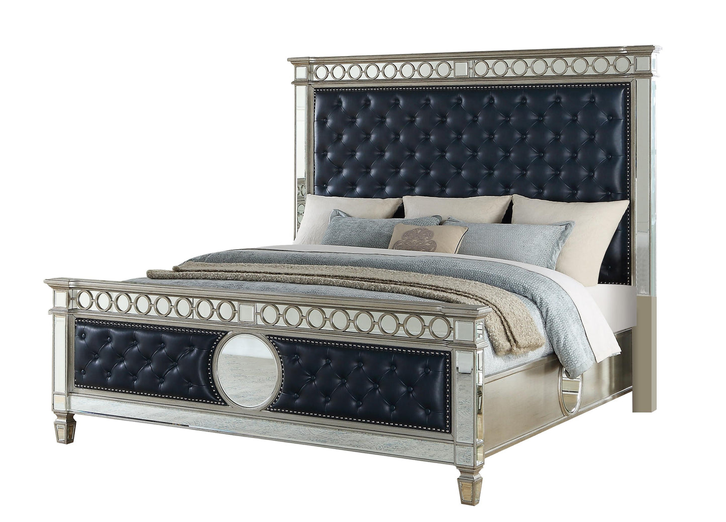 Brooklyn Contemporary Style King Bed in Silver finish Wood Cosmos Furniture