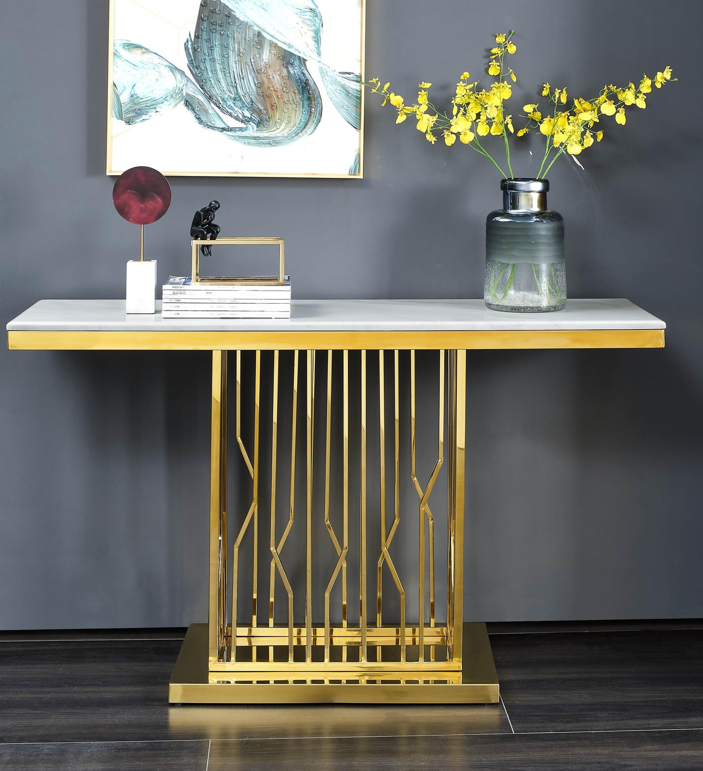 Pandora Modern Style Marble Console Table with Metal Base Cosmos Furniture