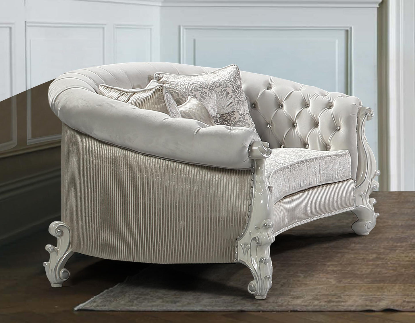 Juliana Traditional Style Loveseat in Pearl White finish Wood Cosmos Furniture