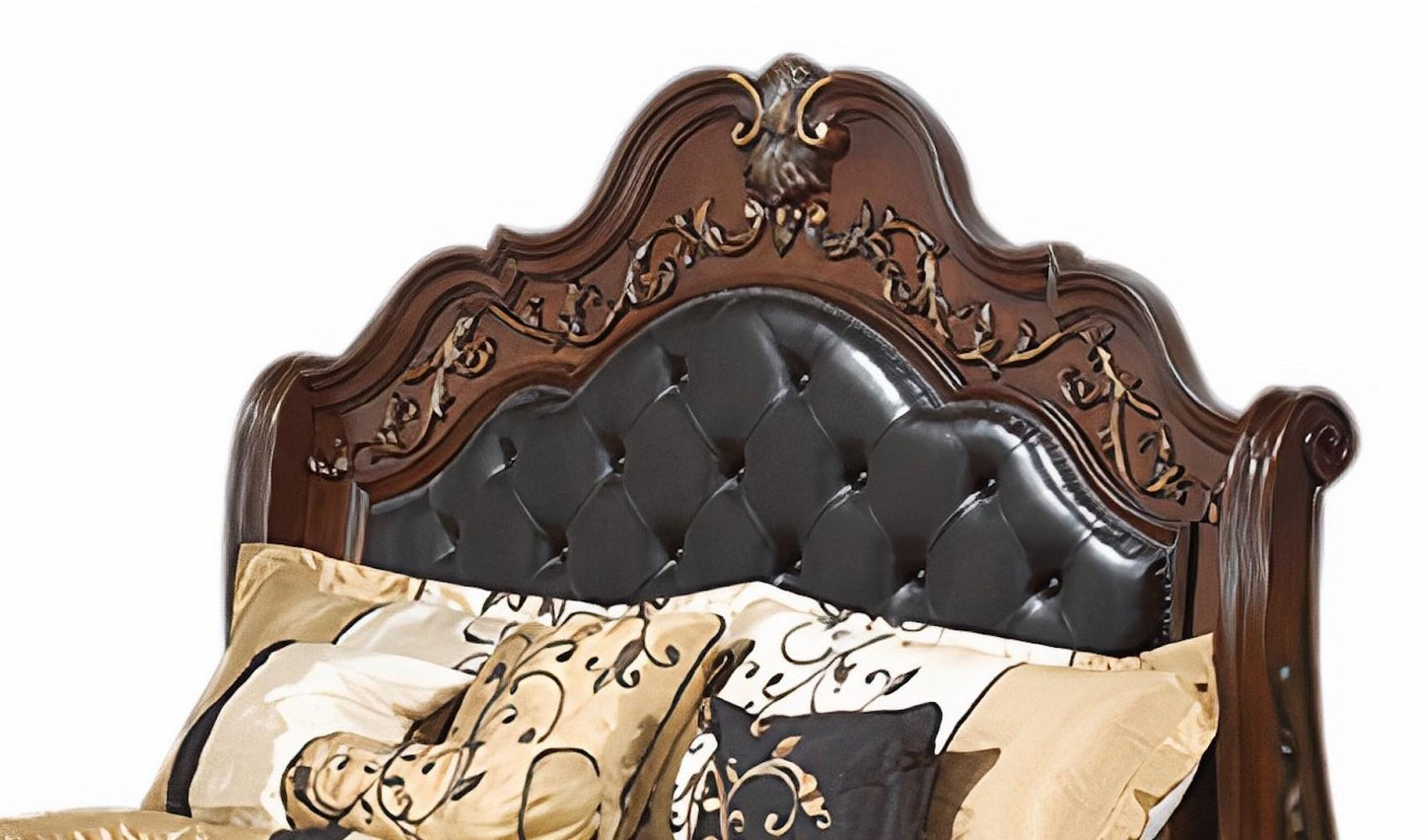 Cleopatra Traditional Style King Bed in Cherry finish Wood Cosmos Furniture