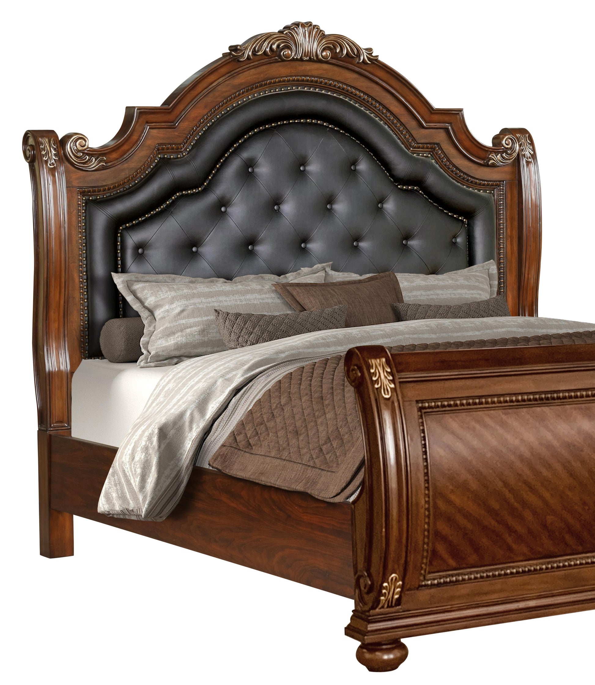 Viviana Traditional Style King Bed in Caramel finish Wood Cosmos Furniture