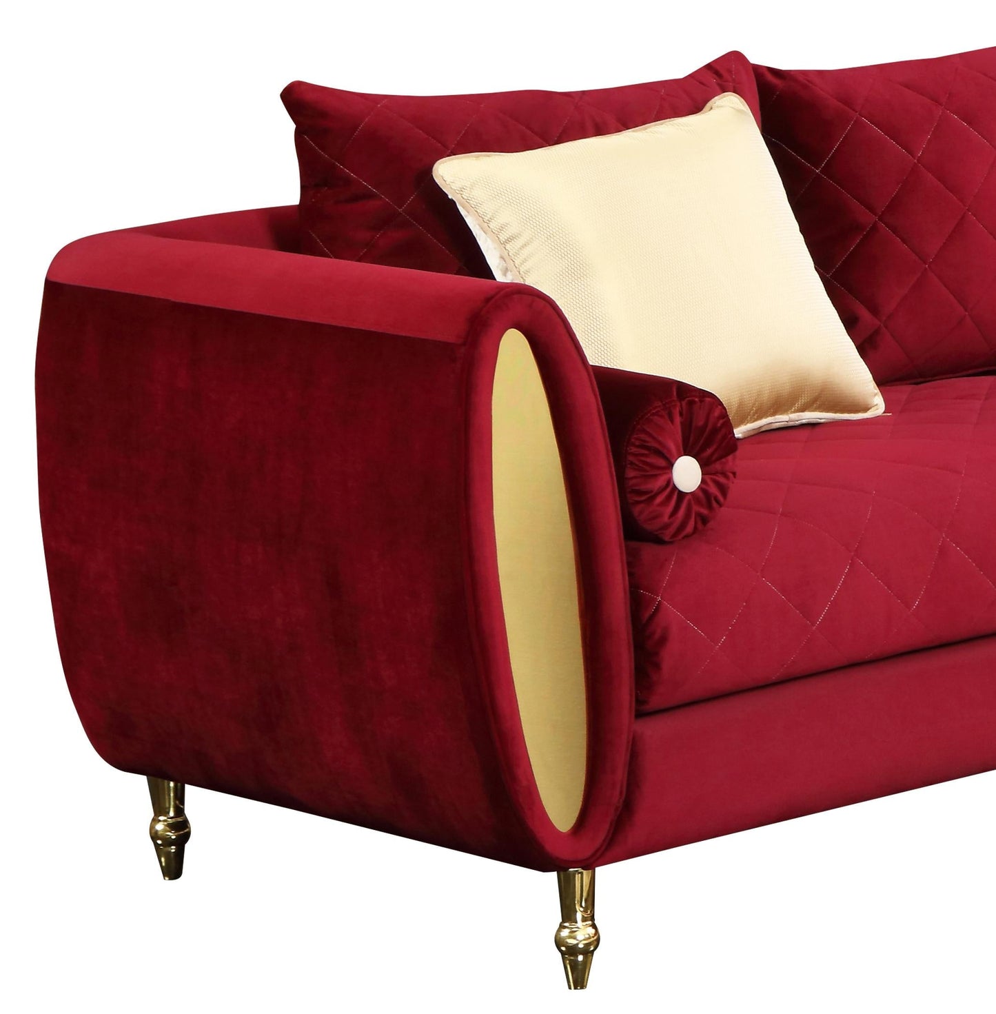 Ruby Modern Style Red Loveseat with Gold Finish Cosmos Furniture