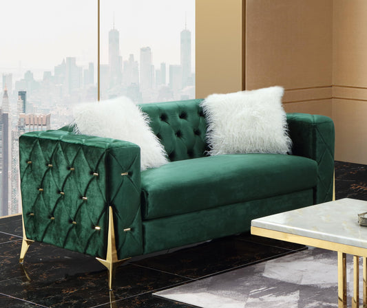 Emerald Modern Style Green Loveseat in Gold finish Cosmos Furniture