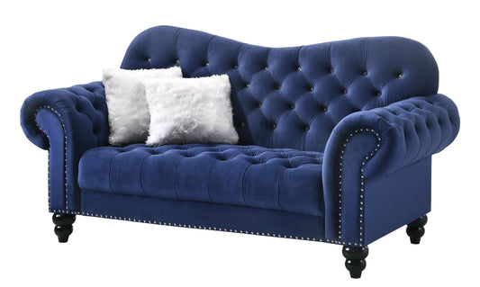 Gracie Transitional Style Blue Loveseat with Espresso Legs Cosmos Furniture