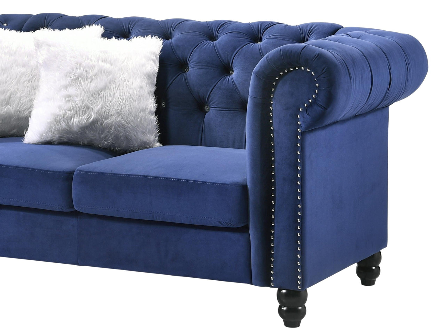 Maya Transitional Style Navy Loveseat with Espresso Legs Cosmos Furniture