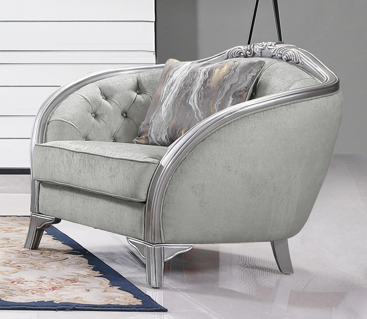 Natalia Transitional Style Chair in Silver finish Wood Cosmos Furniture