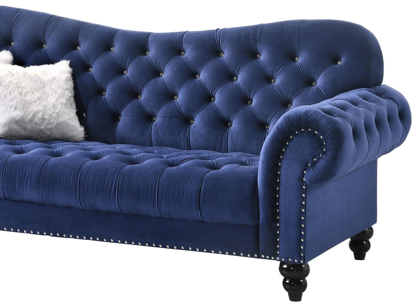 Gracie Transitional Style Blue Sofa with Espresso Legs Cosmos Furniture