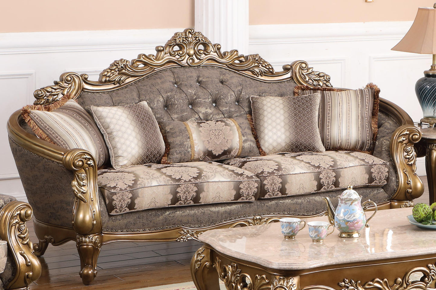 Amelia Traditional Style Sofa in Bronze finish Wood Cosmos Furniture