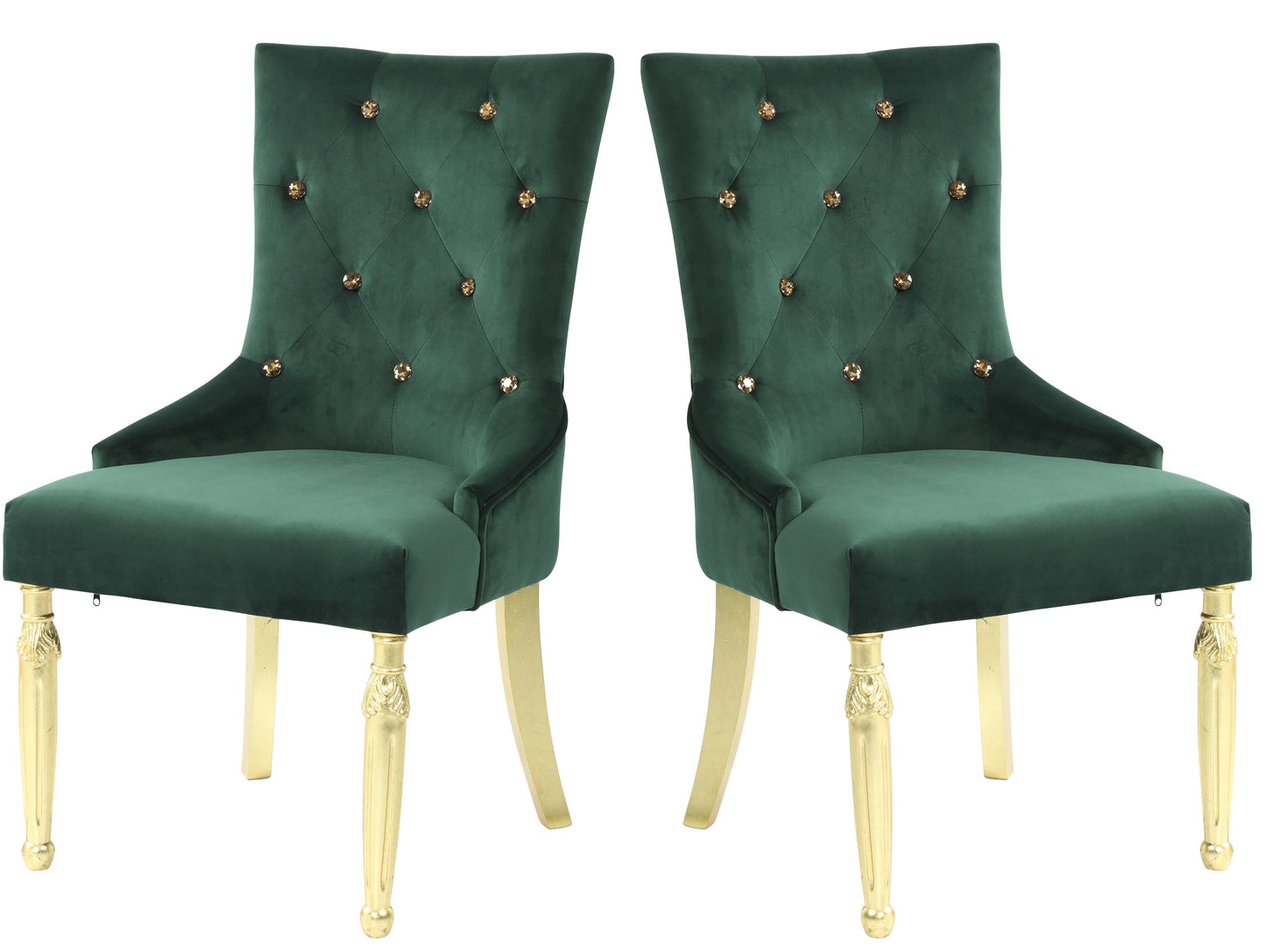 Queen Gold Modern Style Dining Chair in Green Velvet Fabric Cosmos Furniture