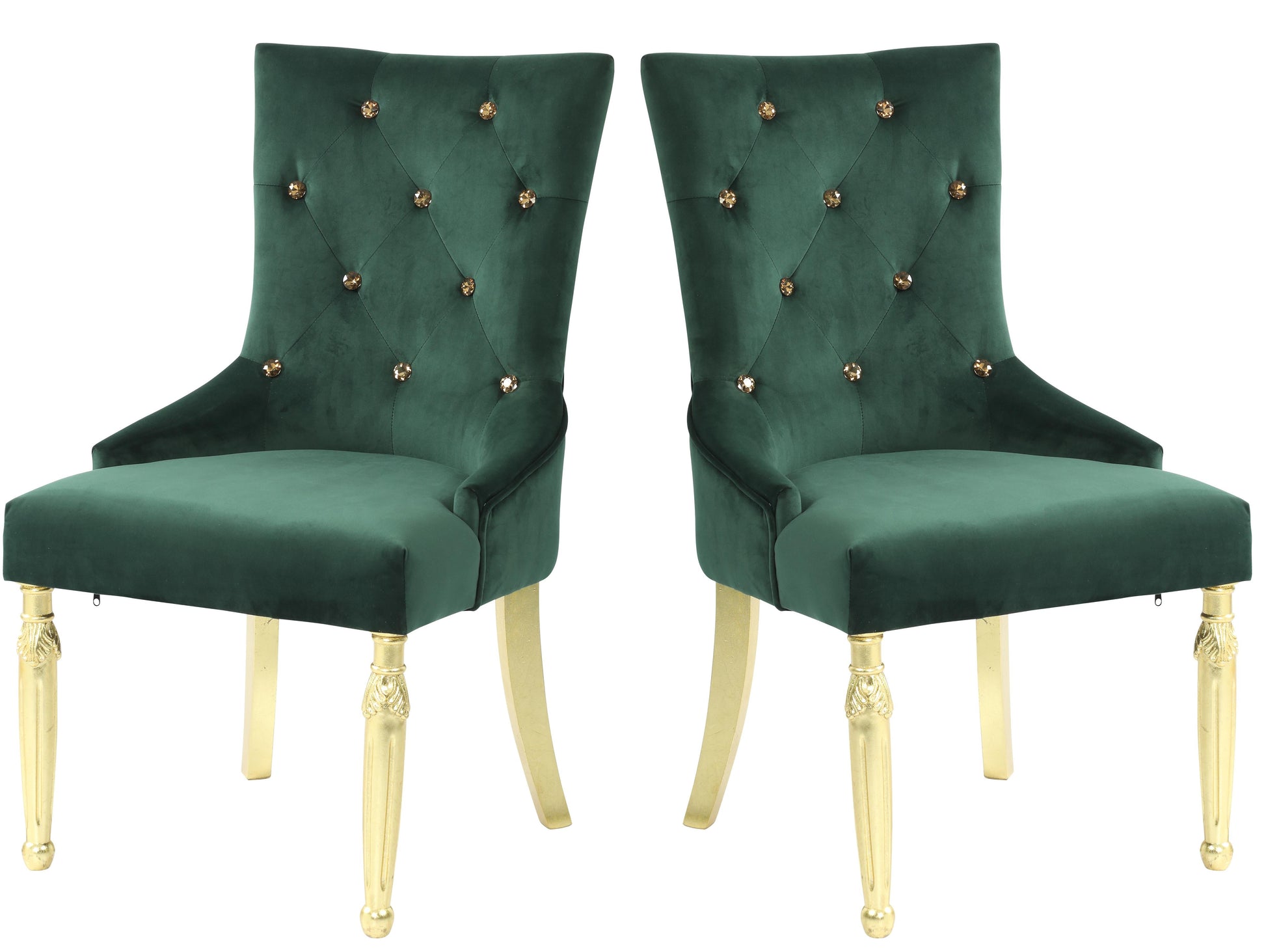 Queen Gold Modern Style Dining Chair in Green Velvet Fabric Cosmos Furniture