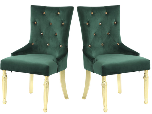 Queen Gold Modern Style Dining Chair in Green Velvet Fabric Cosmos Furniture