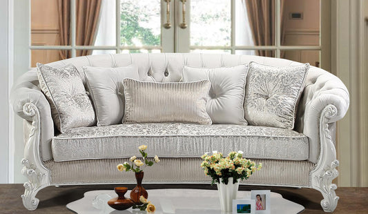 Juliana Traditional Style Sofa in Pearl White finish Wood Cosmos Furniture