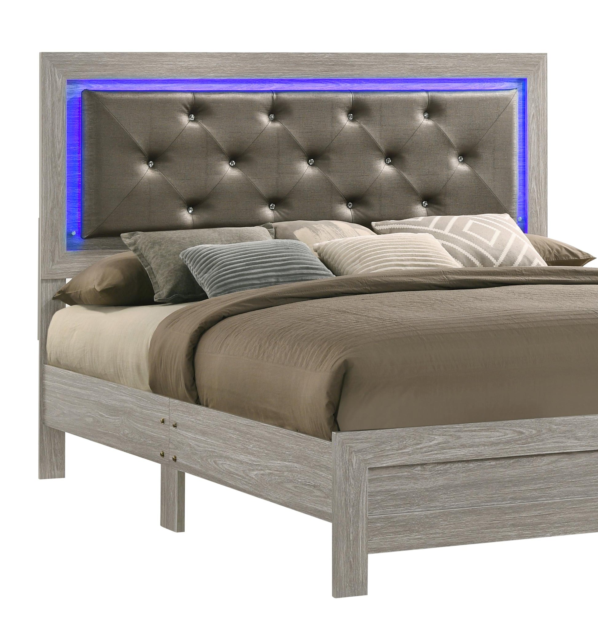 Yasmine White Modern Style King Bed in Gray finish Wood Cosmos Furniture