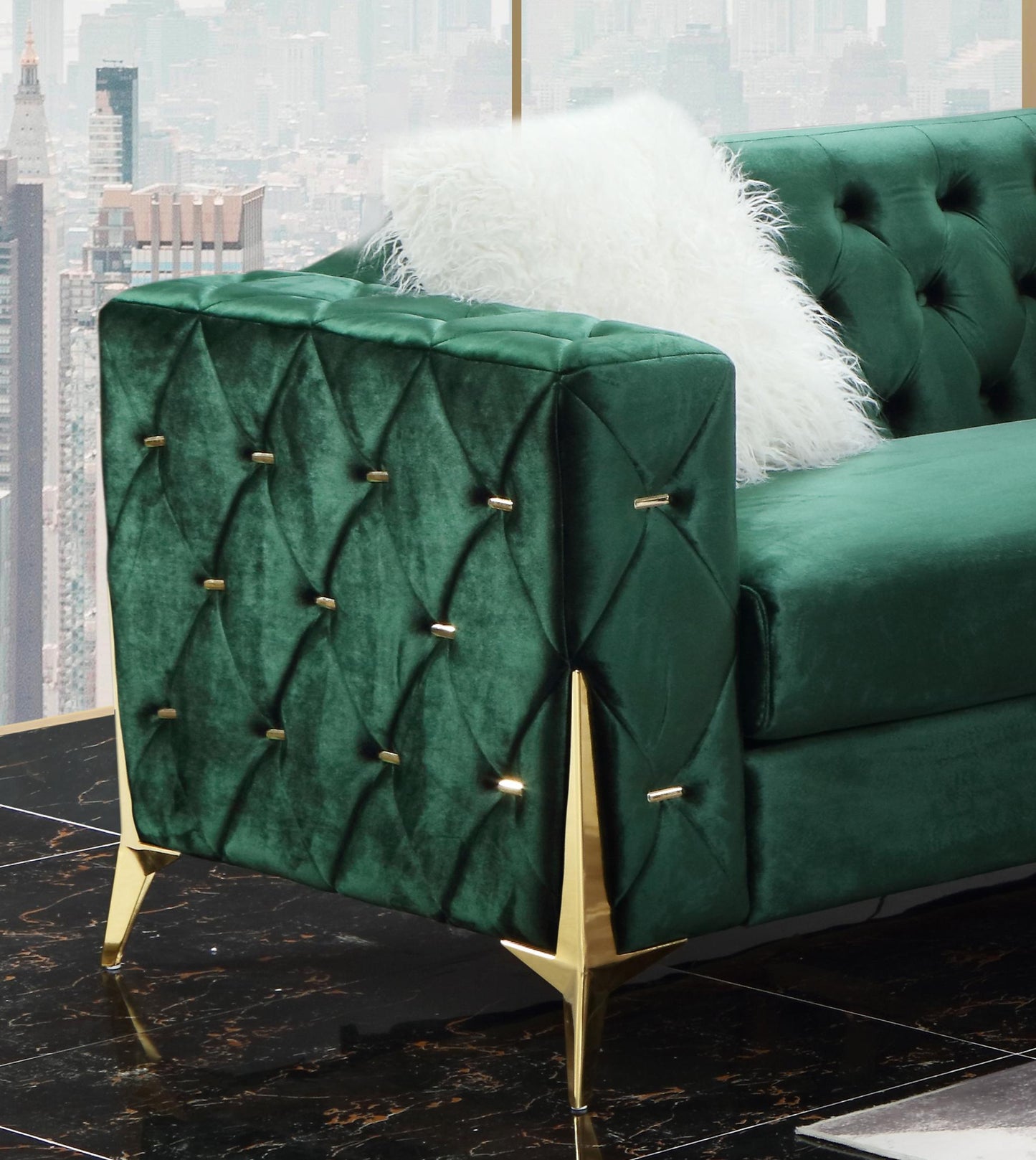 Emerald Modern Style Green Loveseat in Gold finish Cosmos Furniture