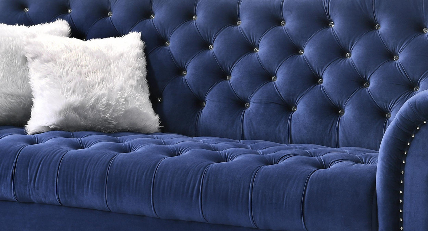 Gracie Transitional Style Blue Sofa with Espresso Legs Cosmos Furniture