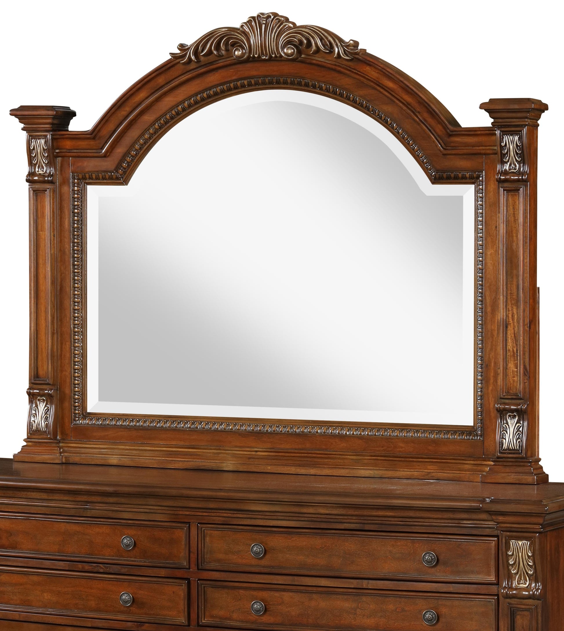 Viviana Traditional Style Mirror in Caramel finish Wood Cosmos Furniture