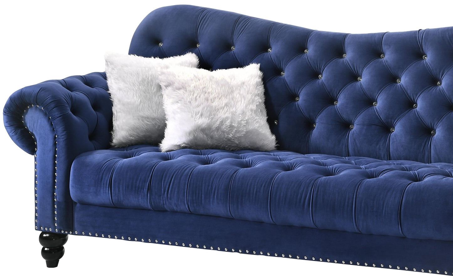 Gracie Transitional Style Blue Sofa with Espresso Legs Cosmos Furniture