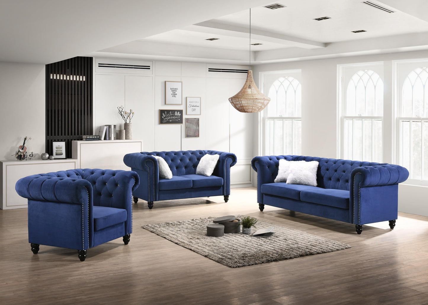 Maya Transitional Style Navy Loveseat with Espresso Legs Cosmos Furniture