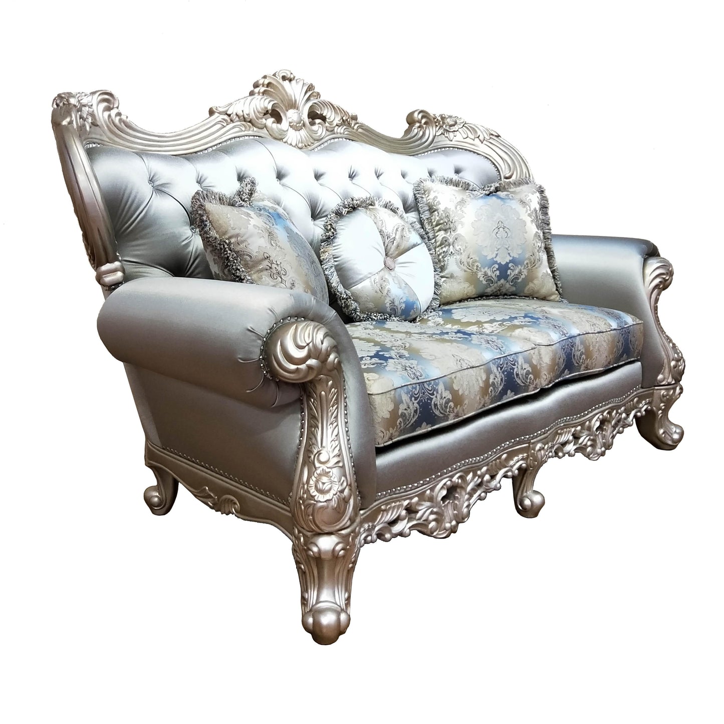 Ariel Transitional Style Loveseat in Silver finish Wood Cosmos Furniture