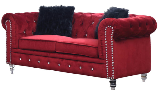 Sahara Modern Style Red Loveseat with Acrylic legs Cosmos Furniture