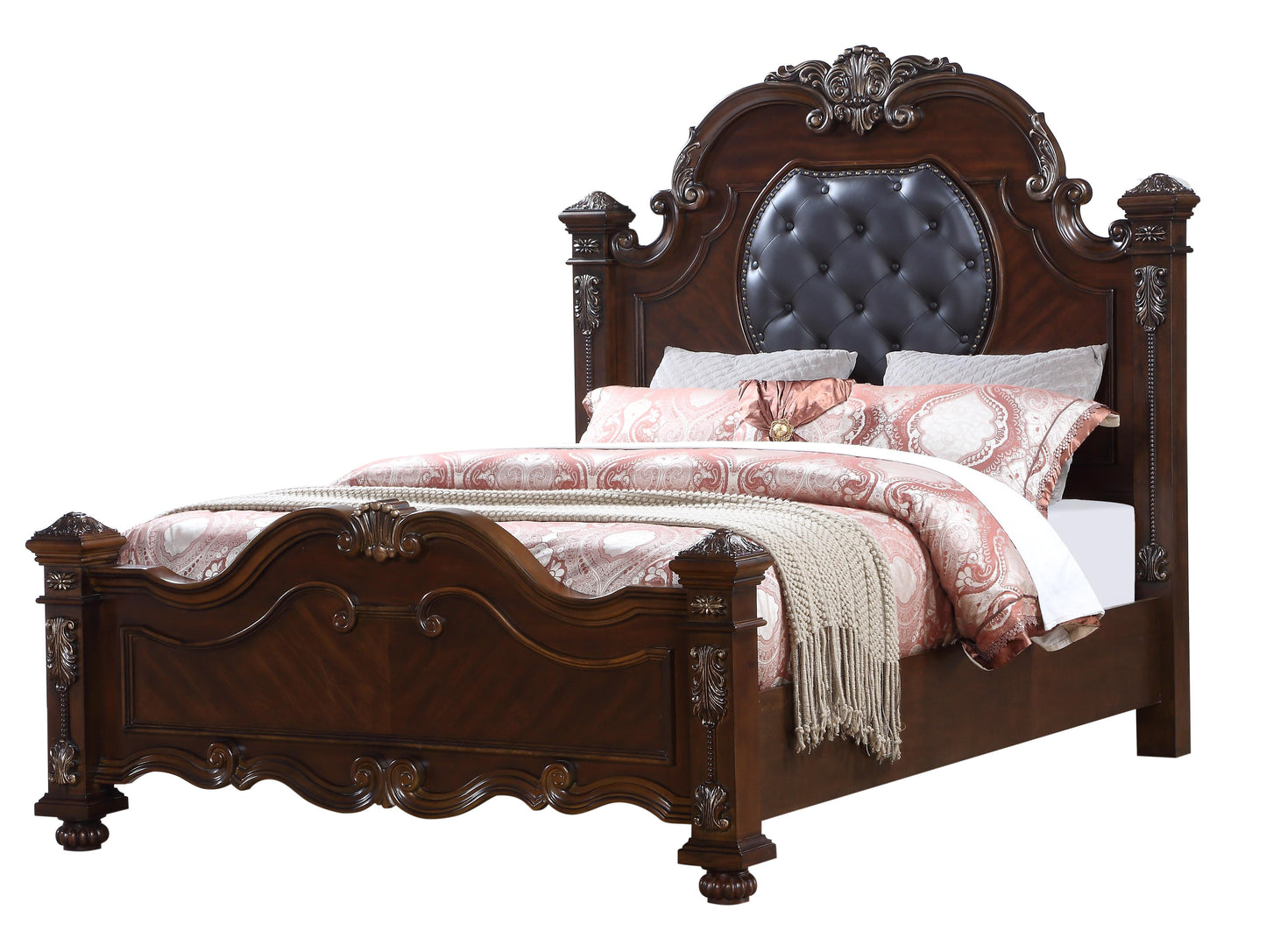 Destiny Traditional Style King Bed in Cherry finish Wood Cosmos Furniture