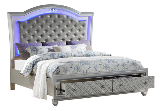 Shiney Contemporary Style King Bed in Silver finish Wood Cosmos Furniture