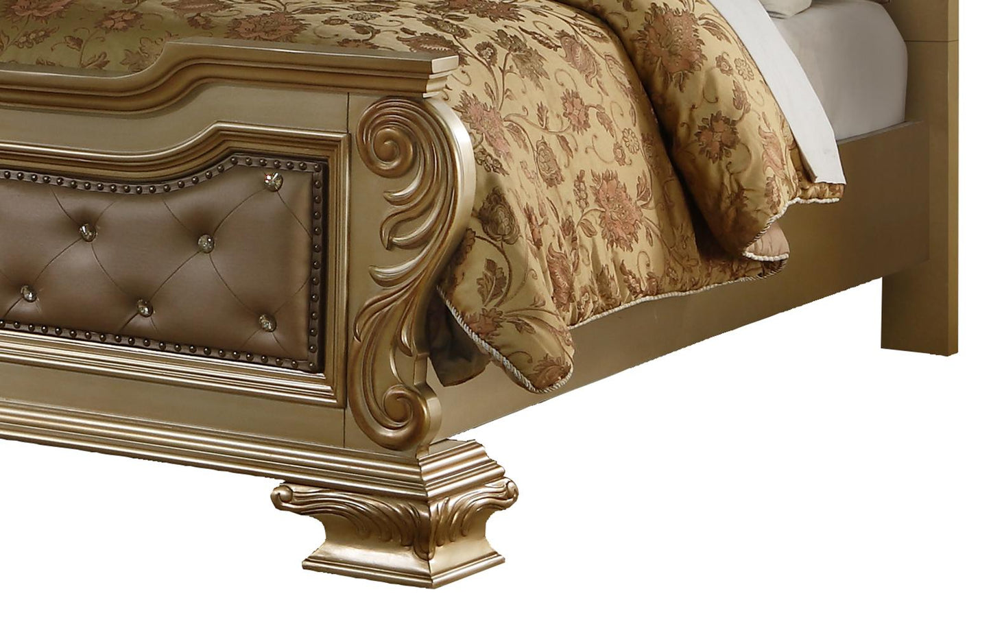 Miranda Transitional Style Queen Bed in Gold finish Wood Cosmos Furniture