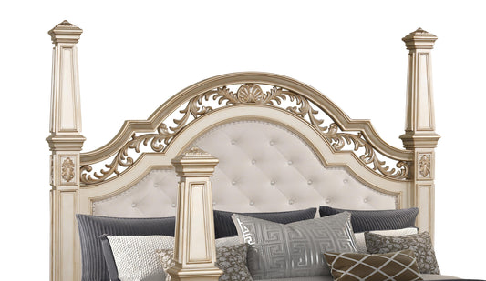 Valentina Traditional Style Queen Bed in Gold finish Wood Cosmos Furniture