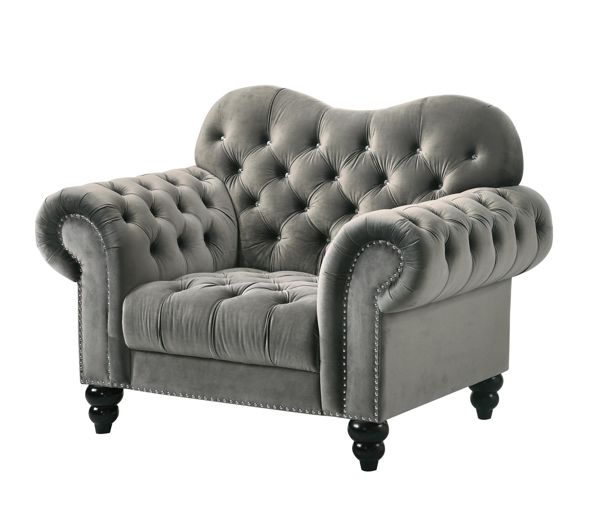 Gracie Transitional Style Gray Chair with Espresso Legs Cosmos Furniture