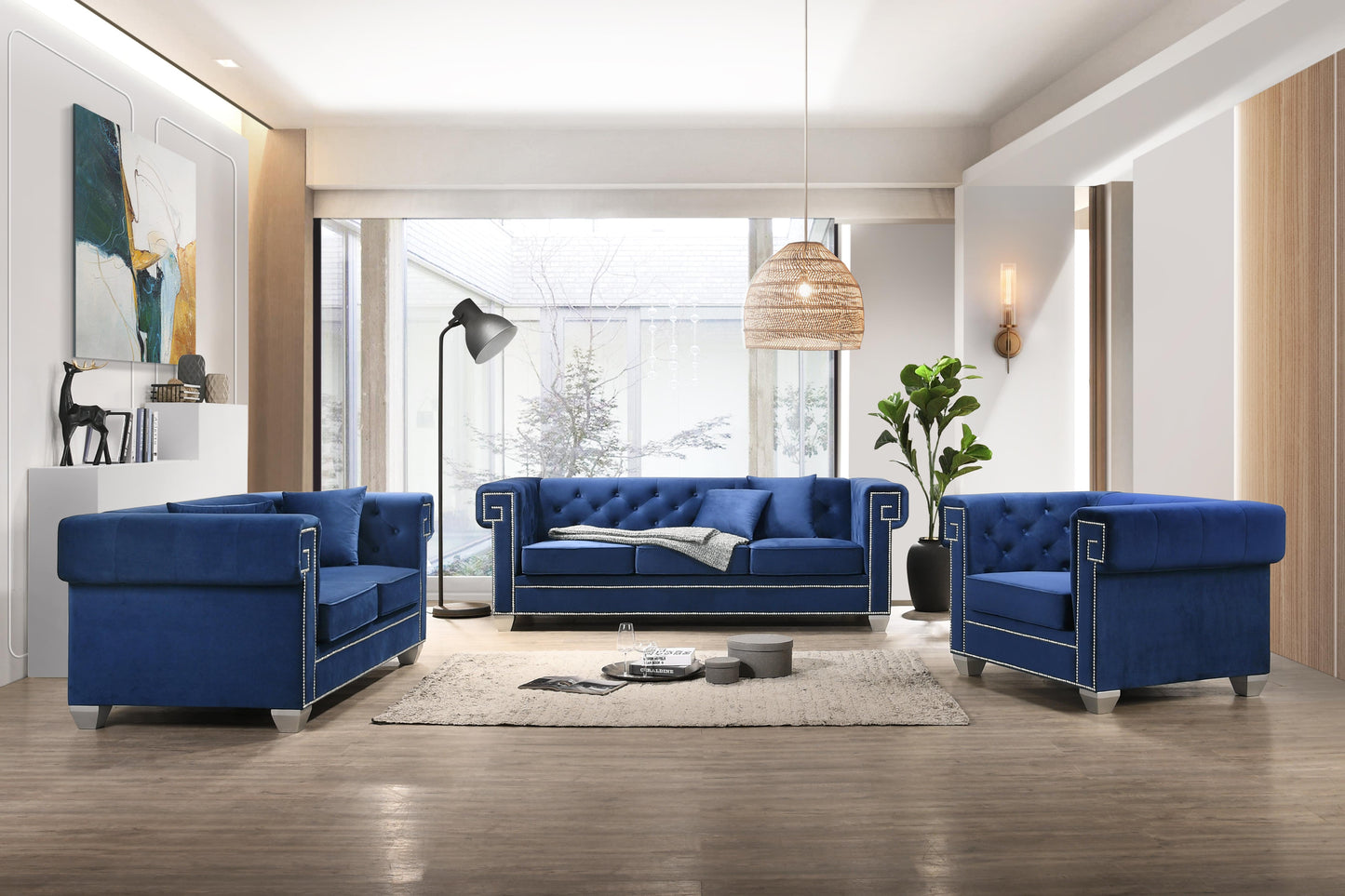 Clover Modern Style Blue Sofa with Steel Legs Cosmos Furniture