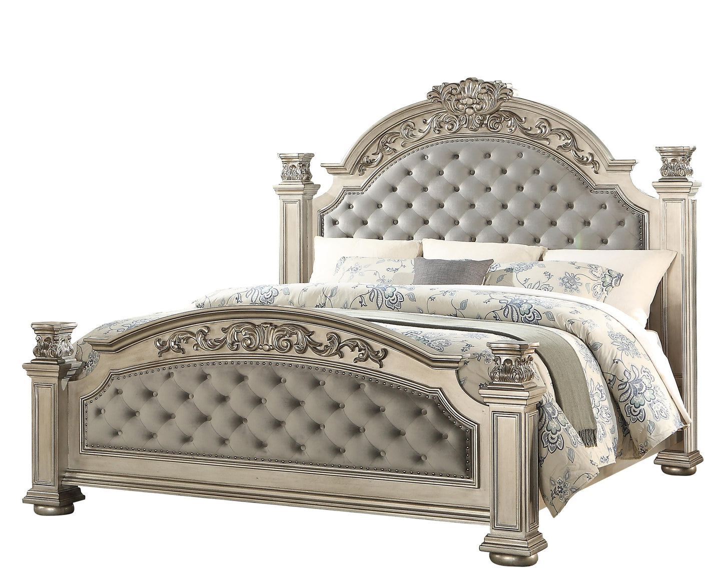 Platinum Traditional Style Queen Bed in Gold finish Wood Cosmos Furniture