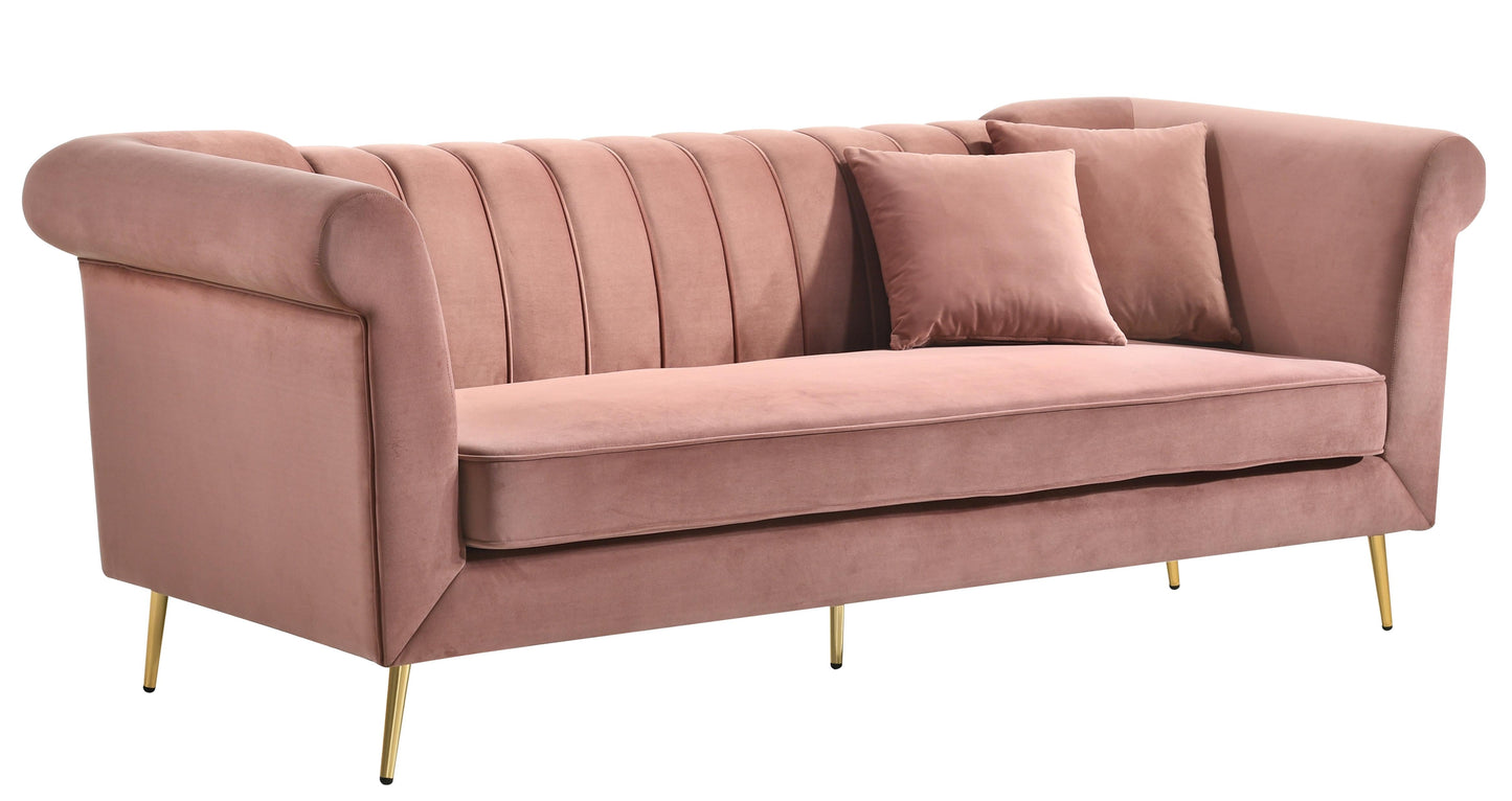 Lexington Transitional Style Coral Sofa with Gold Finish Cosmos Furniture