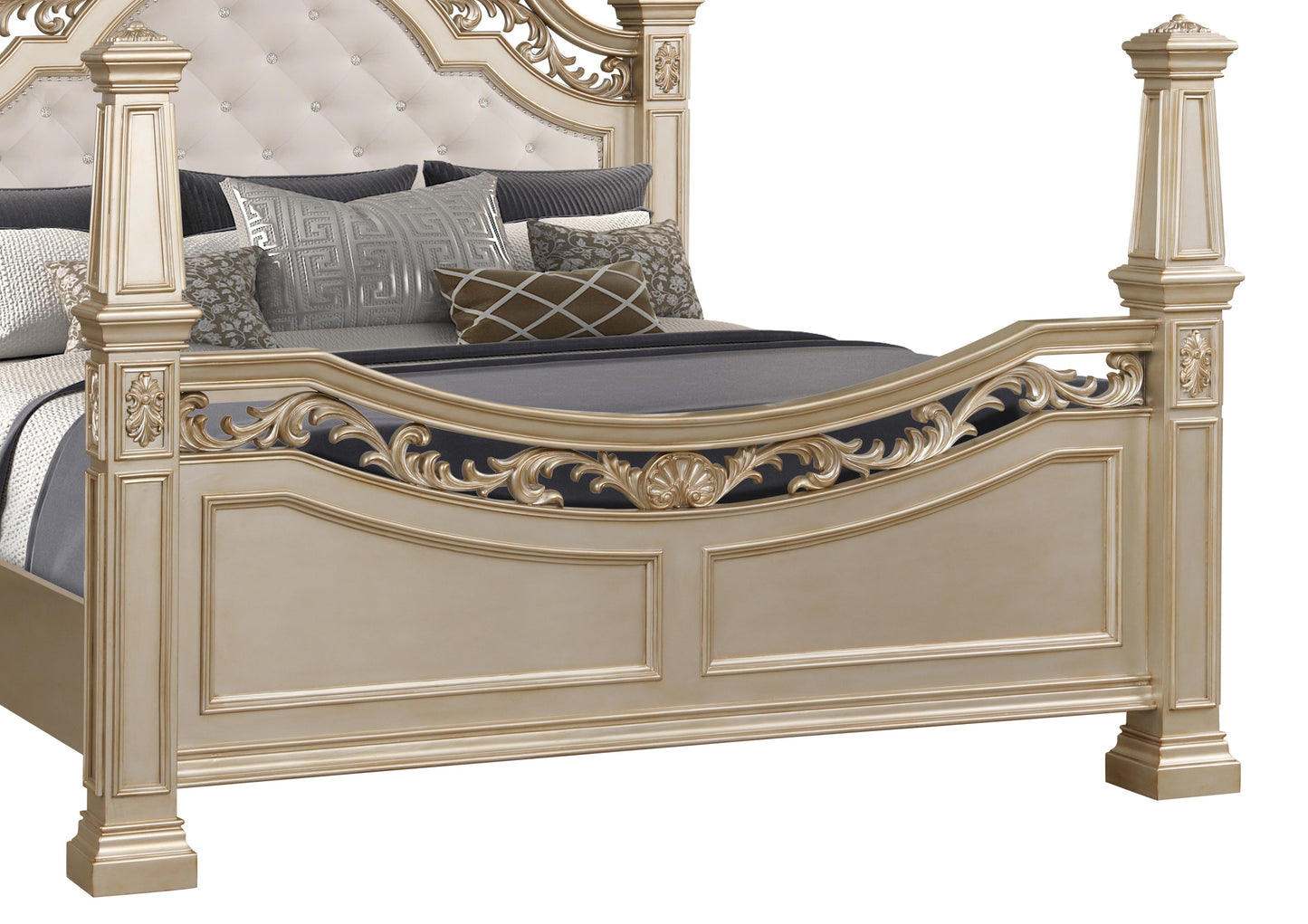 Valentina Traditional Style Queen Bed in Gold finish Wood Cosmos Furniture