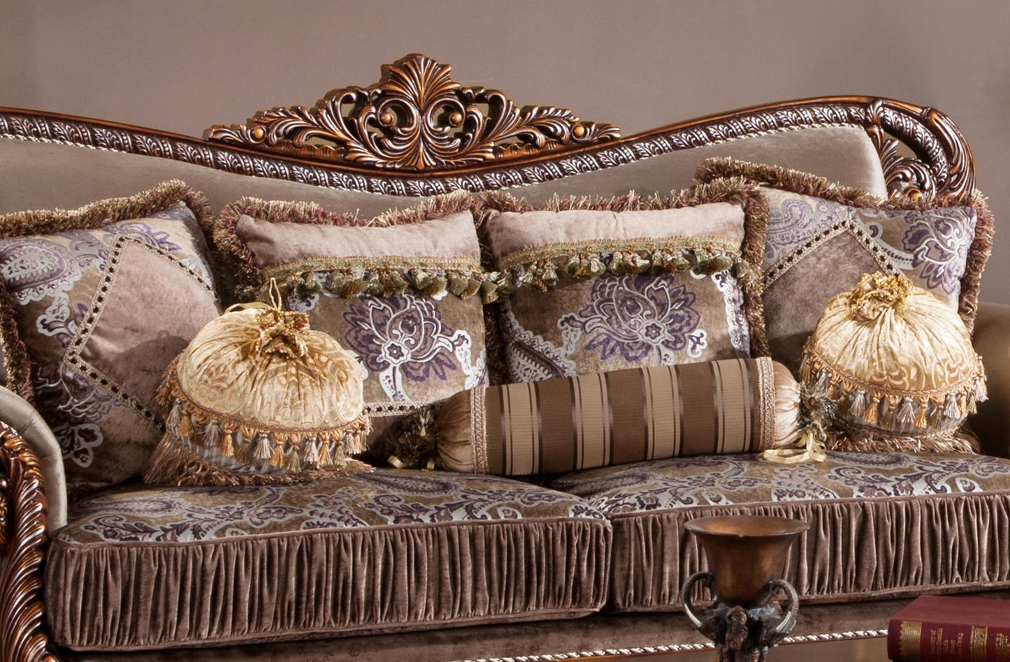 Janet Traditional Style Sofa in Cherry finish Wood Cosmos Furniture