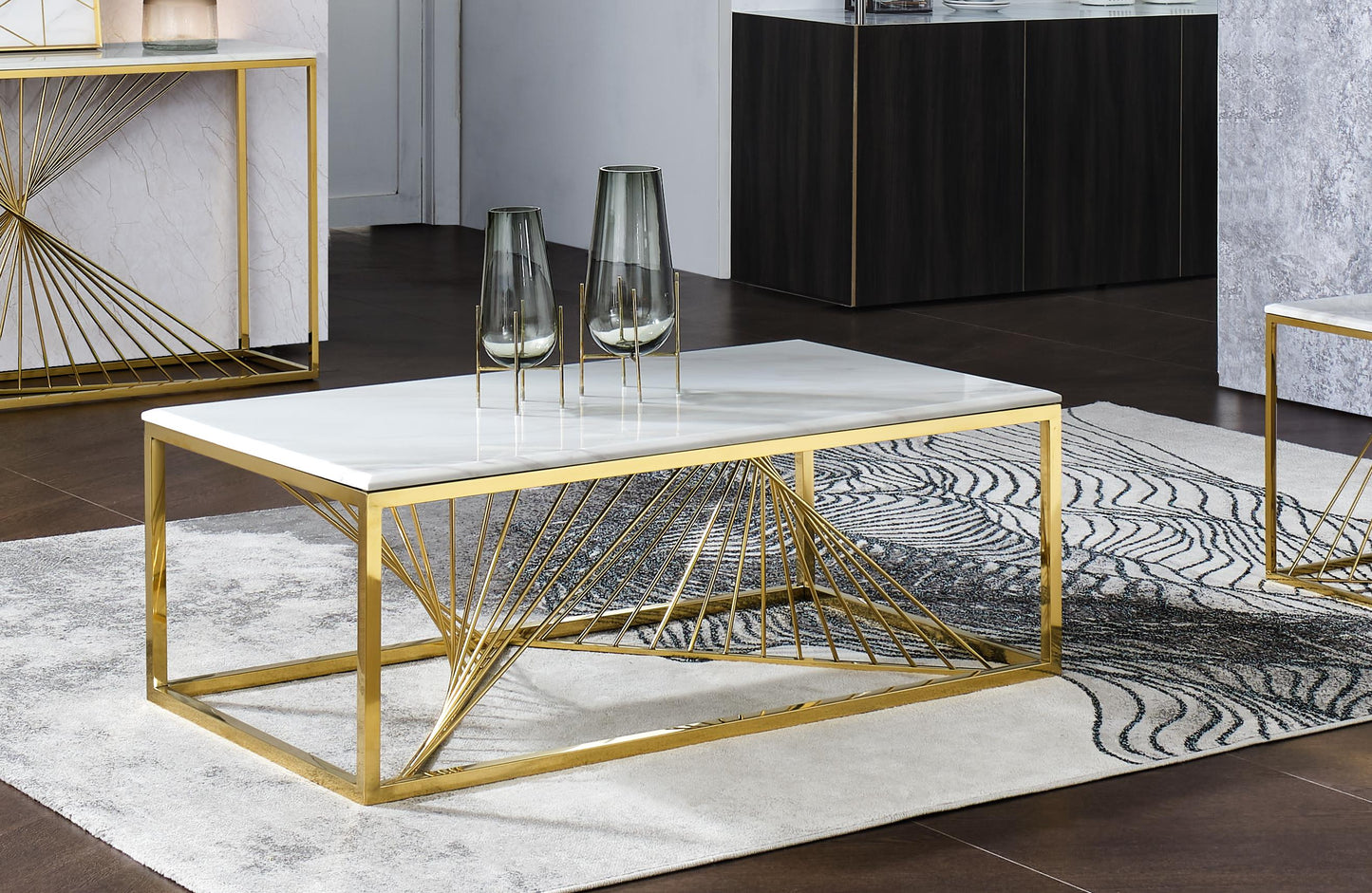 Samira Modern Style Marble Coffee Table with Metal Base Cosmos Furniture