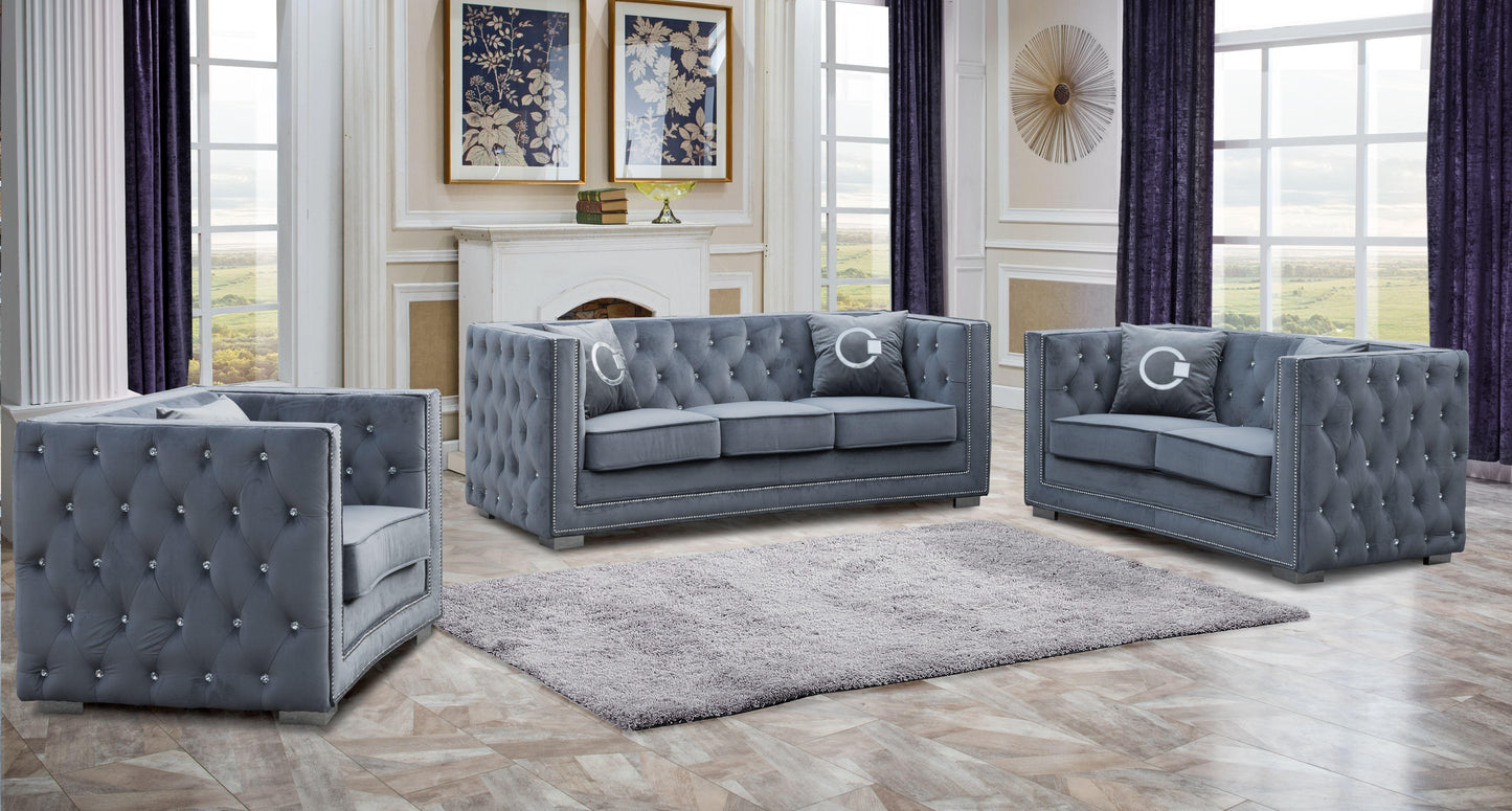 Zion Modern Style Gray Sofa with Steel legs Cosmos Furniture