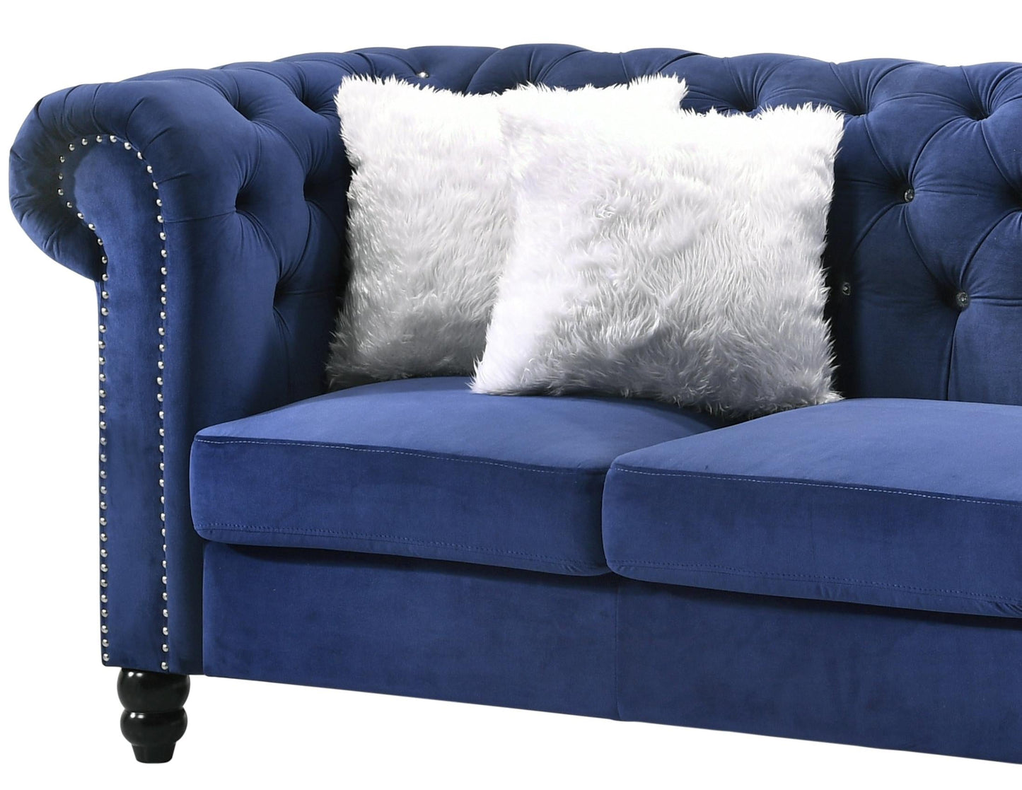 Maya Transitional Style Navy Loveseat with Espresso Legs Cosmos Furniture