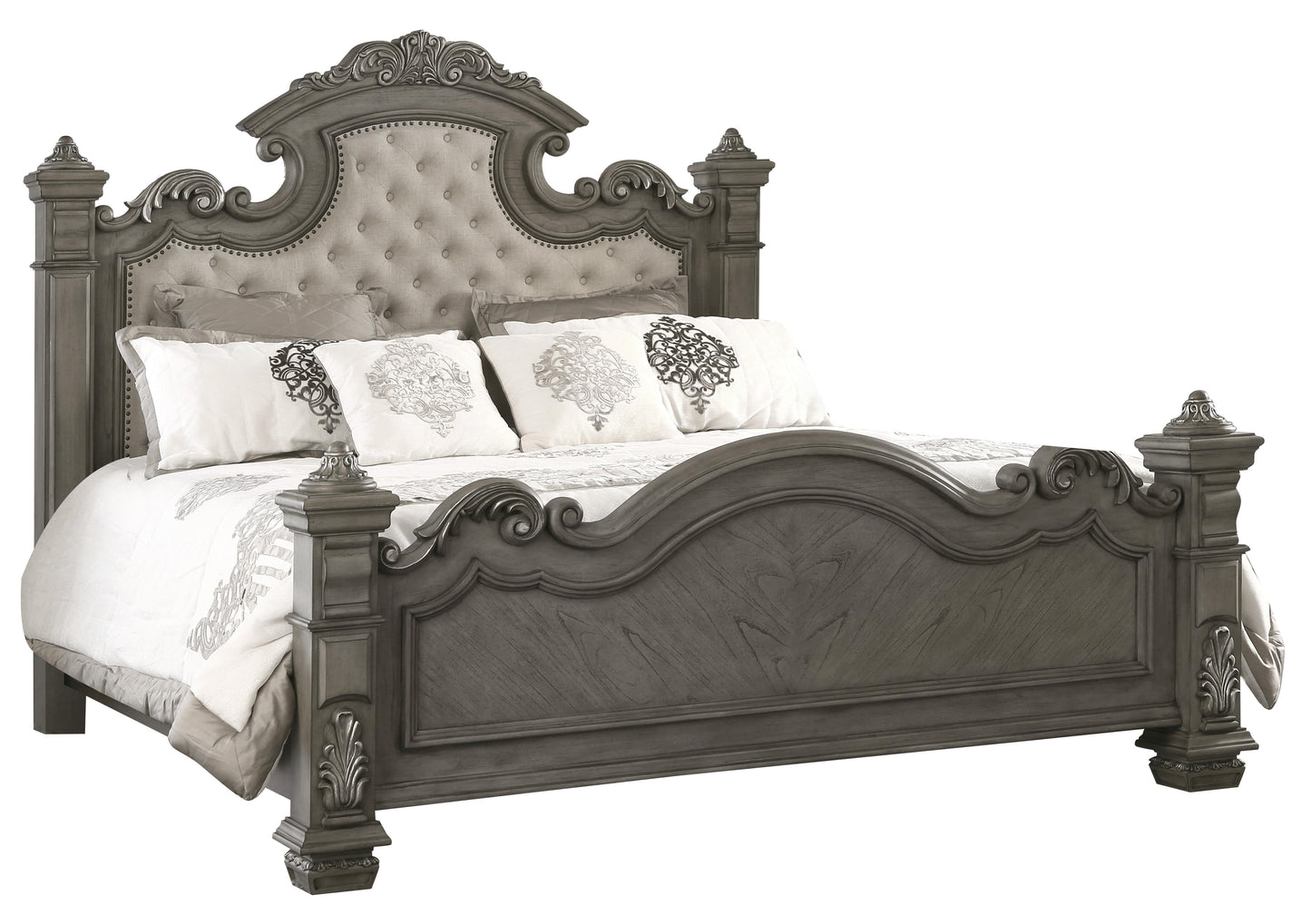 Silvy Transitional Style King Bed in Gray finish Wood Cosmos Furniture