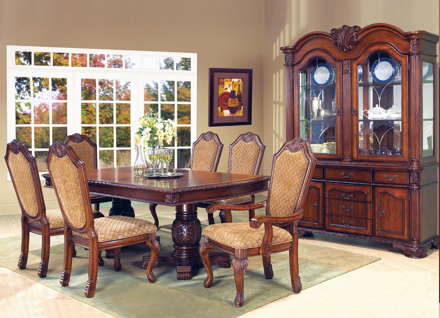 Veronica Cherry Traditional Style Dining Arm Chair in Cherry finish Wood Cosmos Furniture