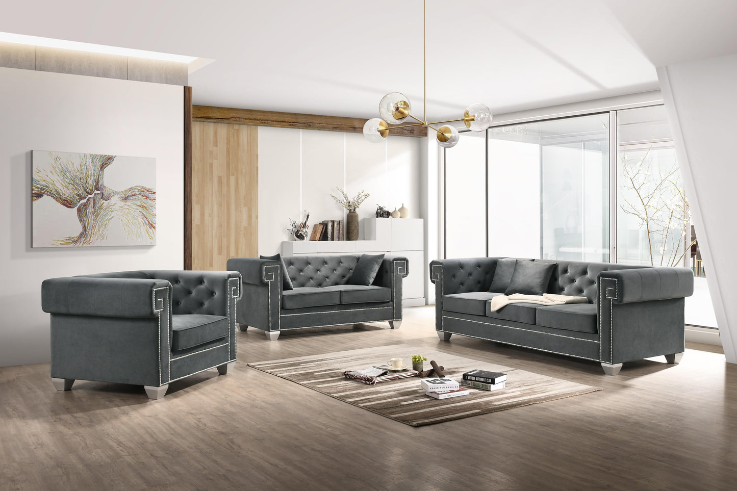 Clover Modern Style Gray Sofa with Steel Legs Cosmos Furniture