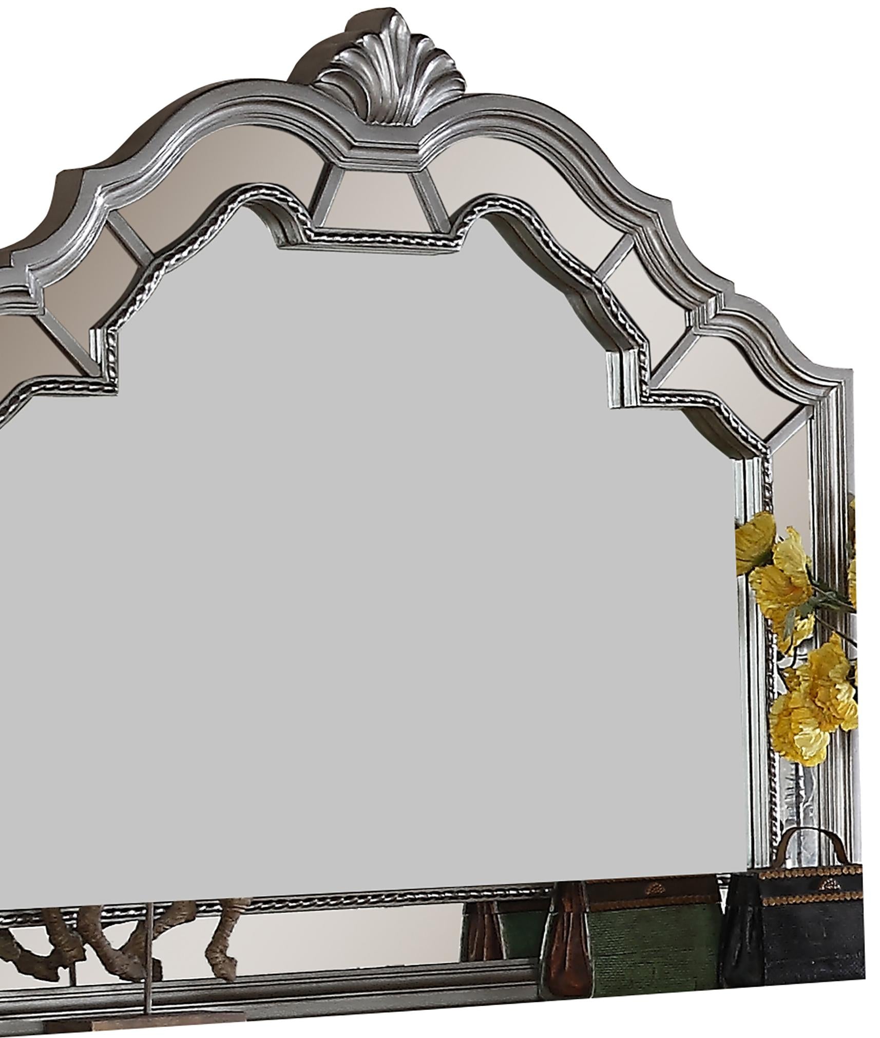 Pamela Transitional Style Mirror in Silver finish Wood Cosmos Furniture