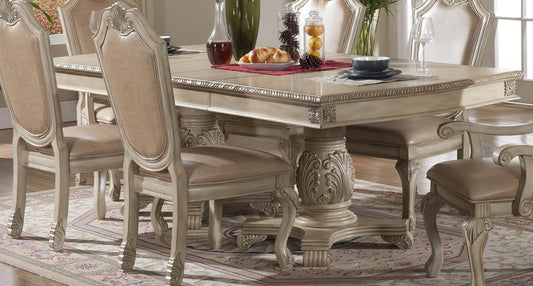 Veronica Antique White Traditional Style Dining Table in Champagne finish Wood Cosmos Furniture