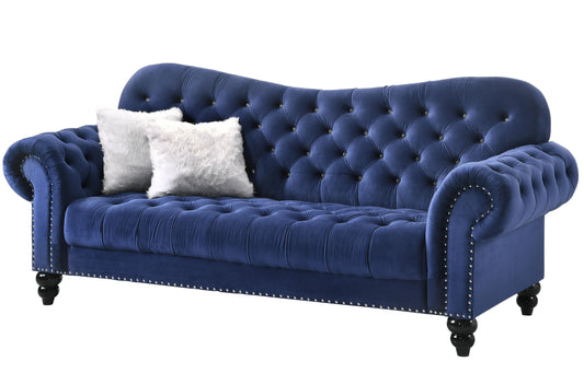 Gracie Transitional Style Blue Sofa with Espresso Legs Cosmos Furniture