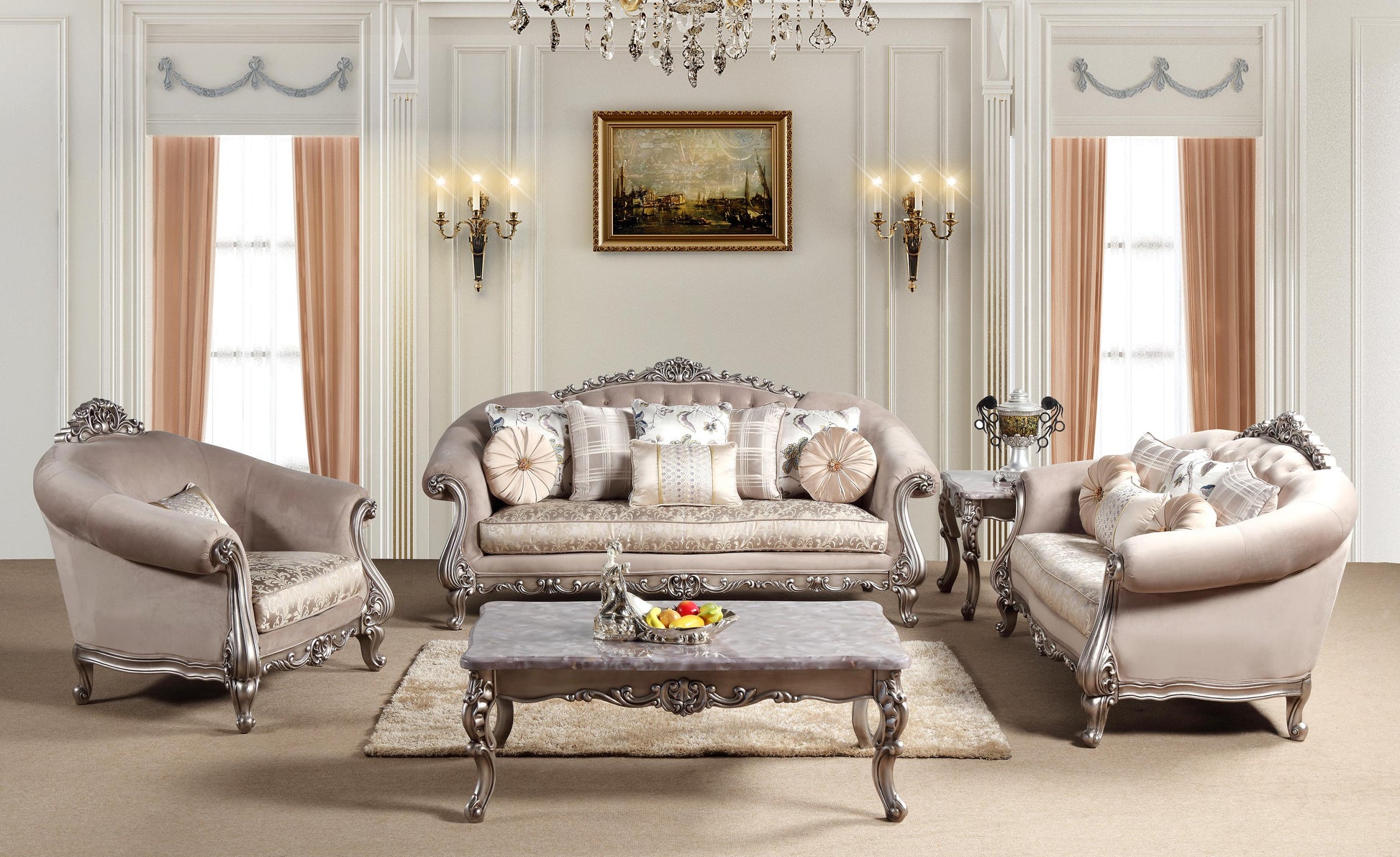 Cristina Traditional Style Loveseat in Silver finish Wood Cosmos Furniture