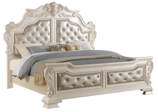 Victoria Traditional Style King Bed in Off-White finish Wood Cosmos Furniture