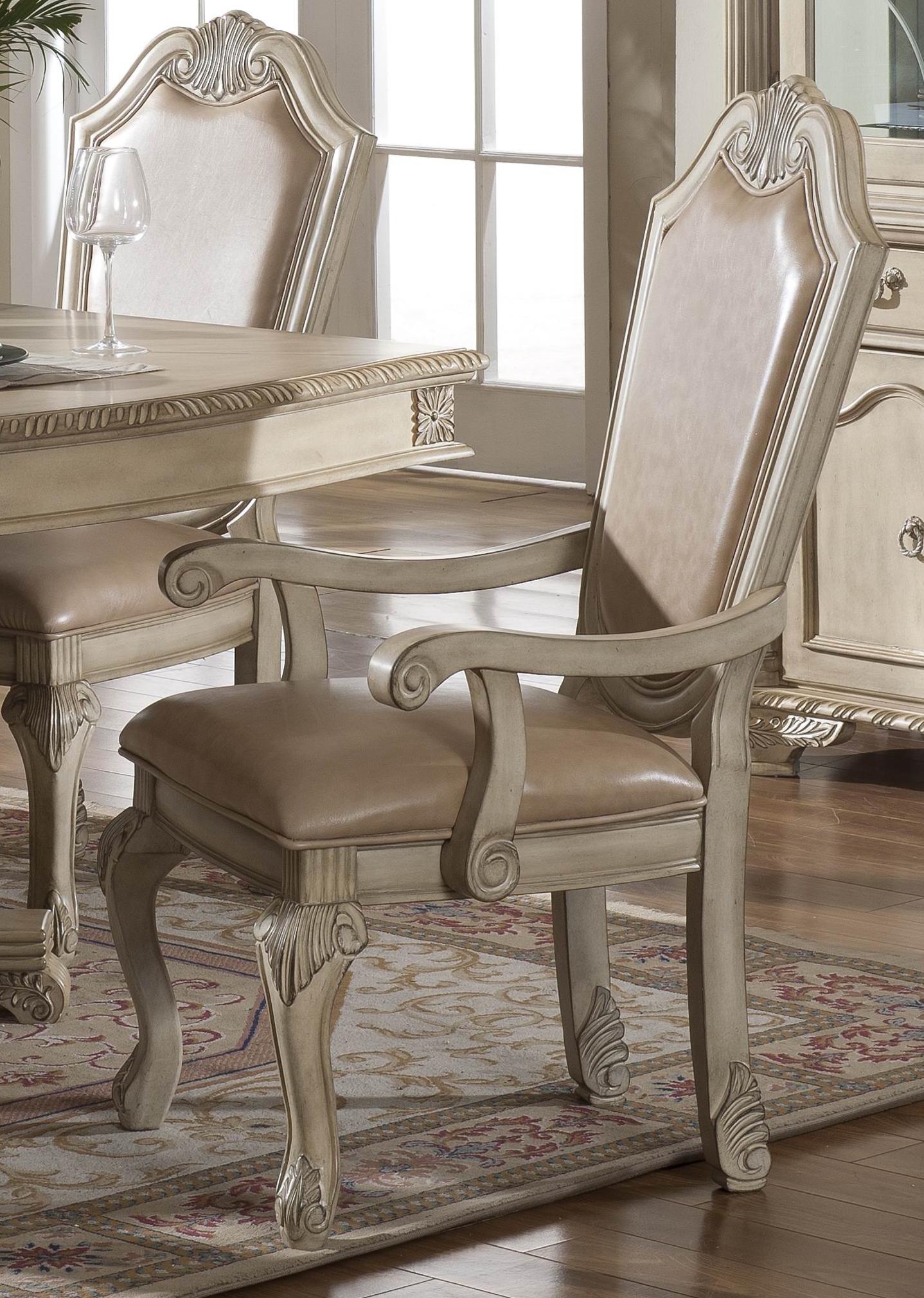 Veronica Antique White Traditional Style Dining Arm Chair in Champagne finish Wood Cosmos Furniture